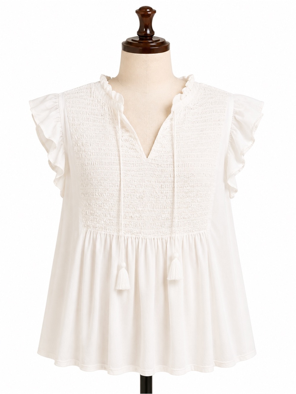 White House Black Market White Ruffle-Trim V-Neck Cami